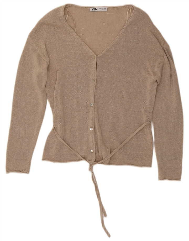 Женский кардиган Zara UK 14, средний бежевый льняной свитер