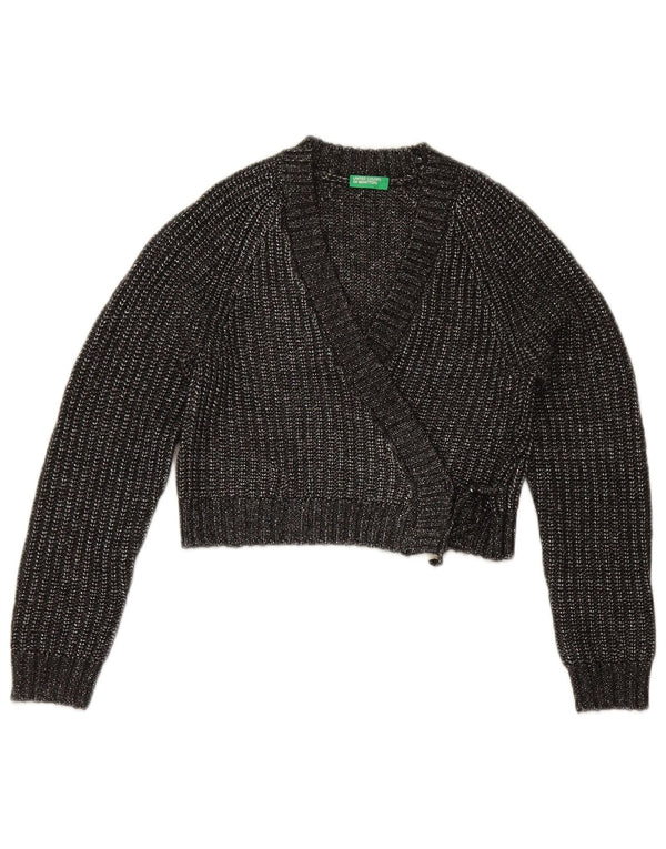 Укороченный кардиган с запахом для девочек Benetton, 10–11 лет, серый в крапинку