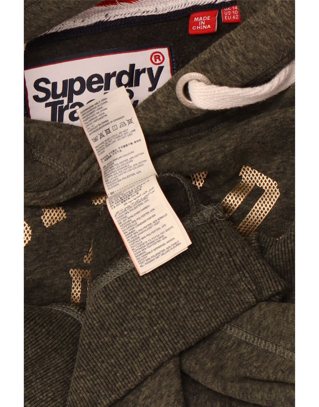 Женский легкоатлетический джемпер с капюшоном SUPERDRY UK 14, большой, хаки, в крапинку