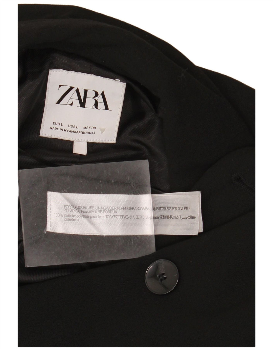 Женский двубортный пиджак ZARA UK 16, большой черный полиэстер