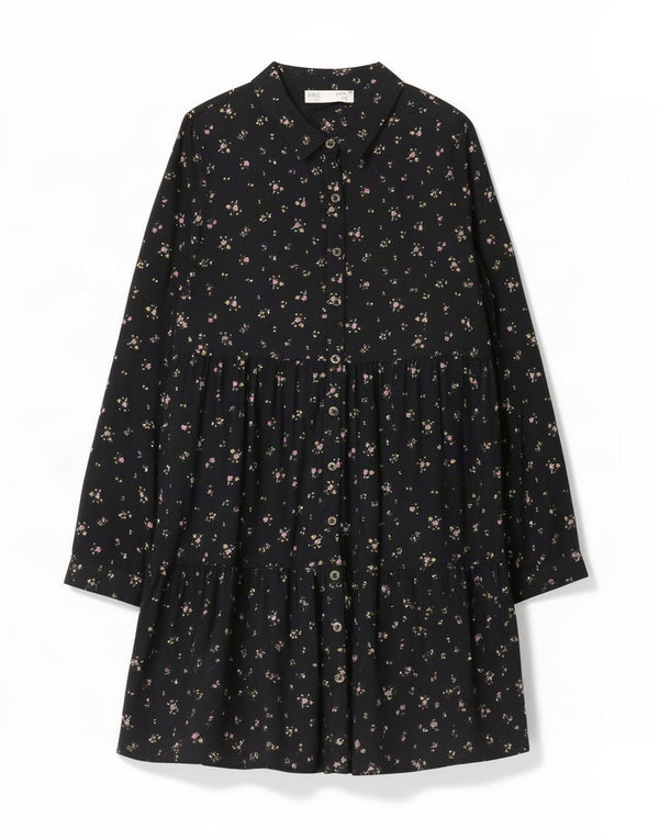 Платье-рубашка с длинными рукавами для девочек Marks & Spencer, 13–14 лет, черное с цветочным принтом