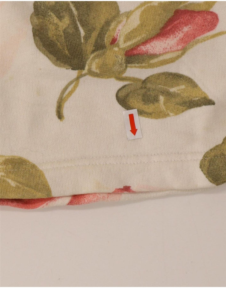 ВИНТАЖНЫЙ женский топ с длинным рукавом, Великобритания, 16, большой размер, белый, хлопковый с цветочным принтом