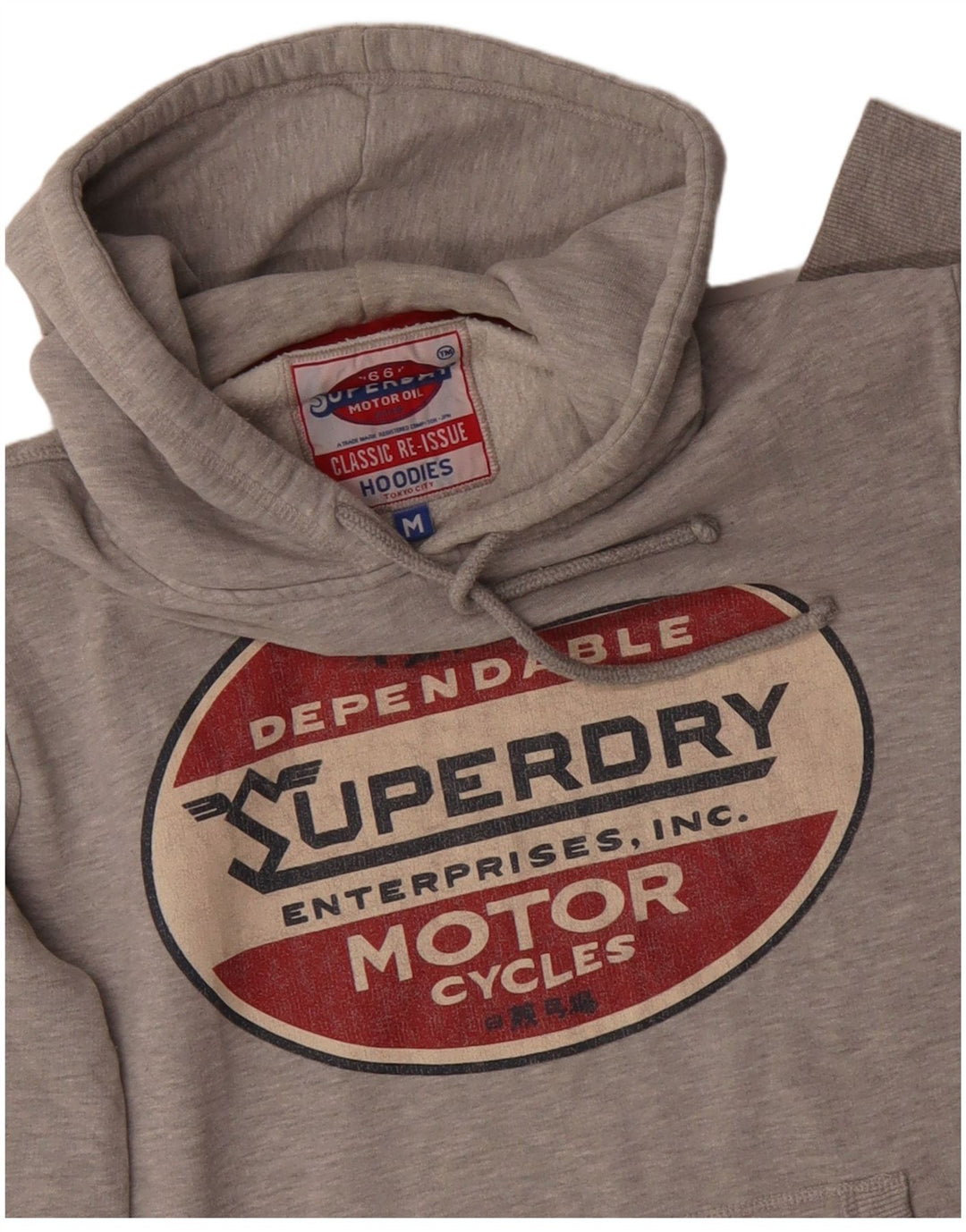 SUPERDRY Мужской джемпер с капюшоном с рисунком, хлопковый, среднего серого цвета