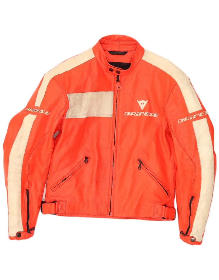 Мужская кожаная куртка-гонщик Dainese IT 50, средний оранжевый цвет с цветными блоками