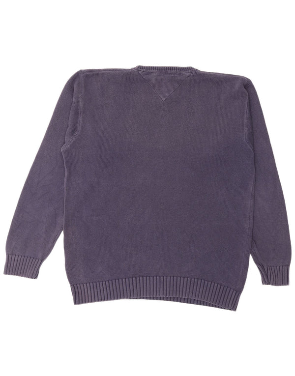 Tommy Hilfiger Mens Crew Neck Jumper Sweater Large Purple Cotton