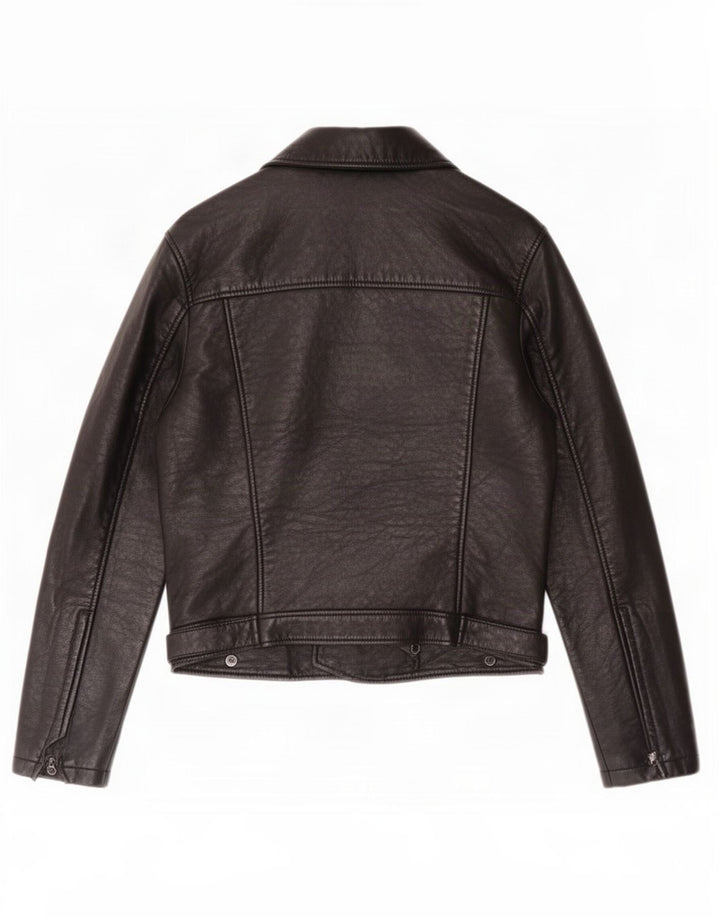 Женская кожаная косуха Topshop UK 12, средний черный