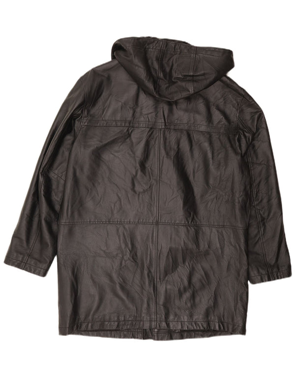 Мужское кожаное пальто Studio 81 с капюшоном IT 54 2XL, черная кожа