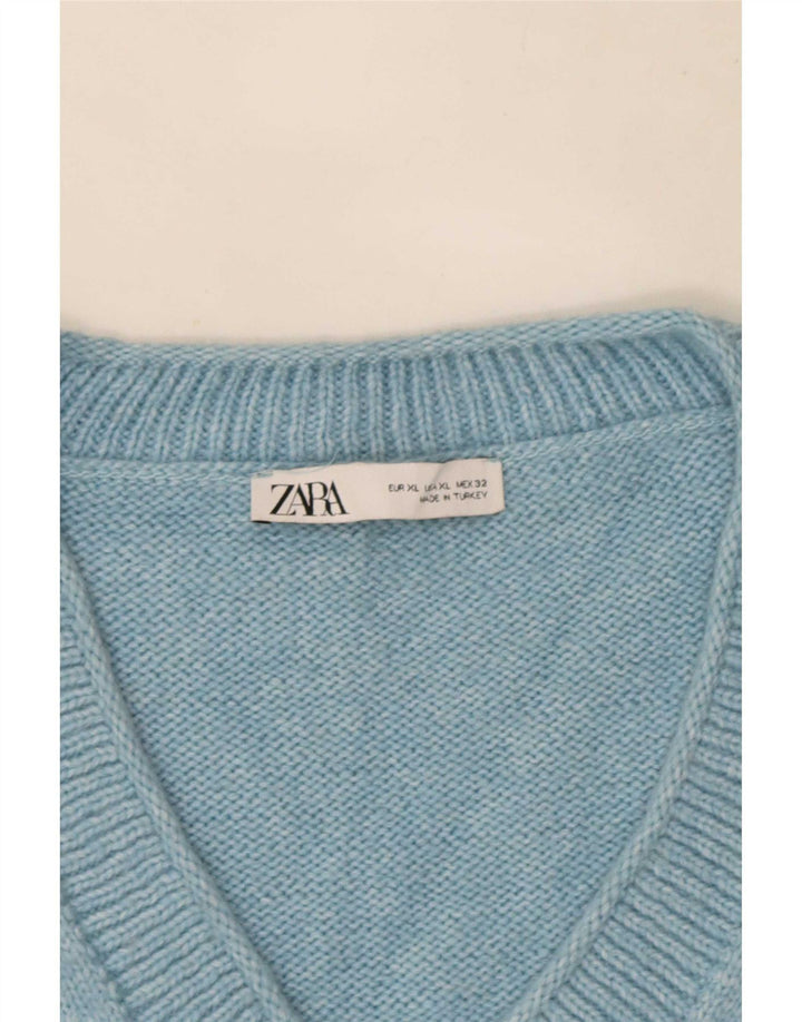 Женский свободный джемпер с v-образным вырезом Zara UK 18 XL, синий