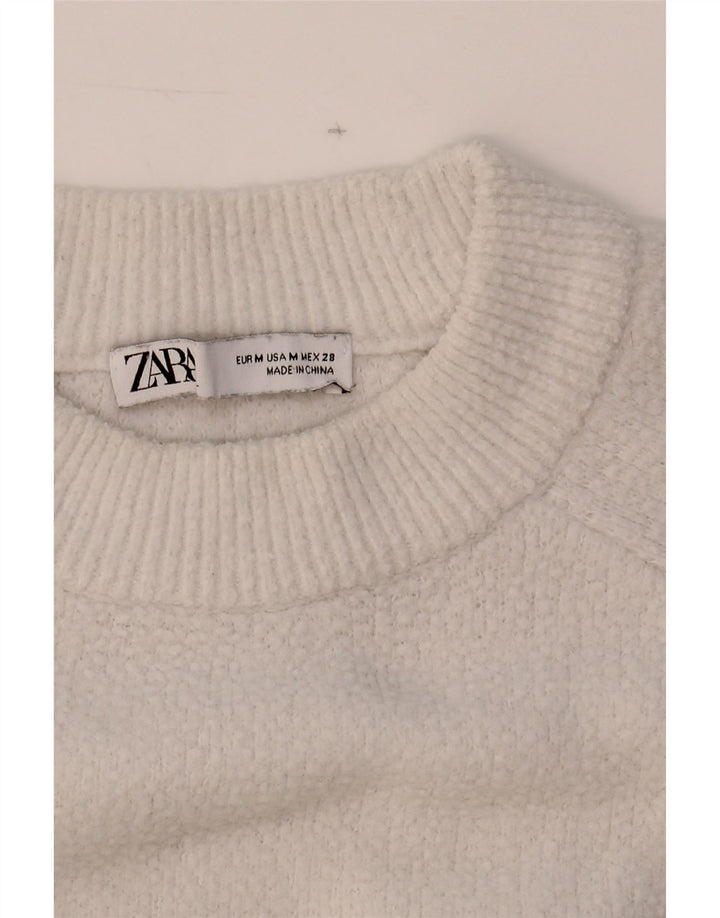 ZARA Womens Crop Crew Neck Jumper Sweater UK 14 Medium White Vintage Zara and Second-Hand Zara from Messina Hembry 