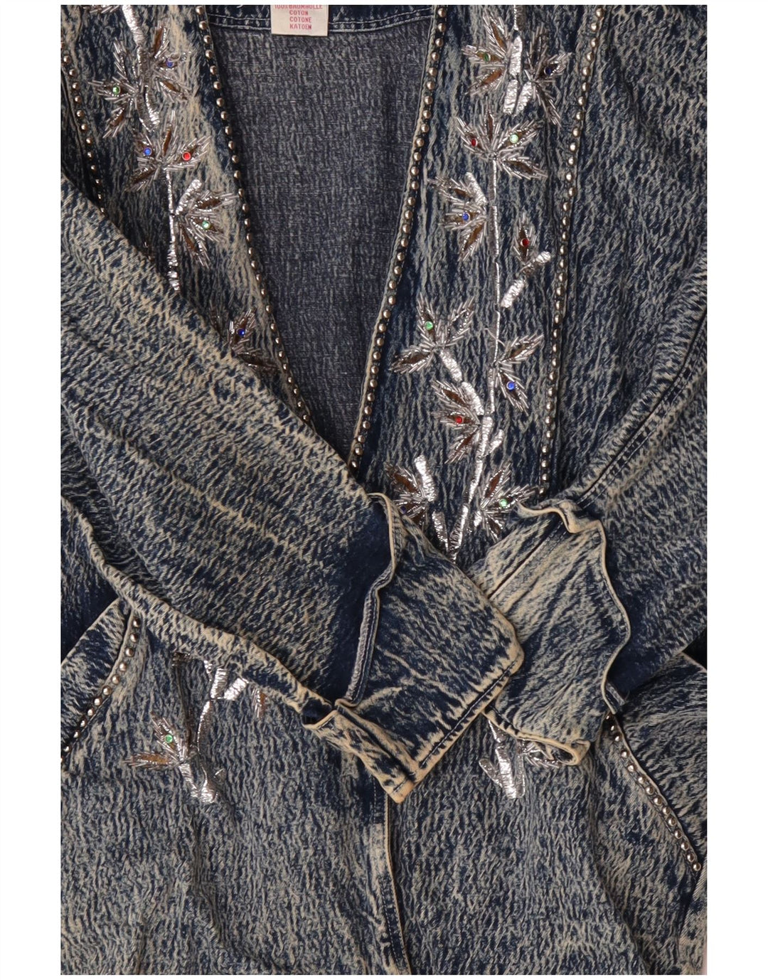 JAZZINO Женская джинсовая куртка оверсайз с рукавом 3/4, Великобритания 18 XL, синяя с цветочным принтом