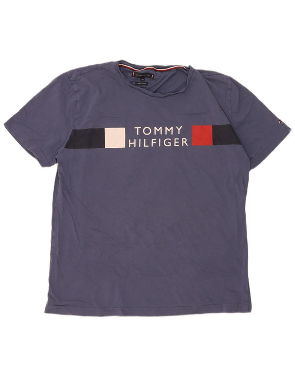 Мужская футболка с рисунком Tommy Hilfiger, топ 2XL, темно-синий, хлопок с цветными блоками