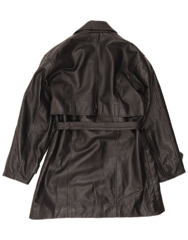 Santini Женское Кожаное Пальто UK 14 Среднее Черное Кожаное