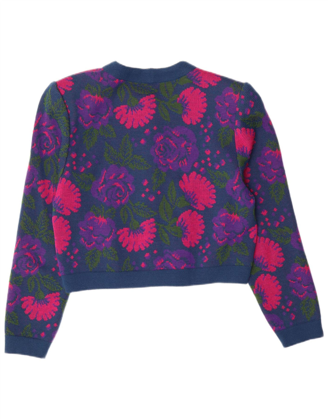 ВИНТАЖНЫЙ женский комплект из 3 предметов IT 46 Большой W26 Темно-синий с цветочным принтом из натуральной шерсти