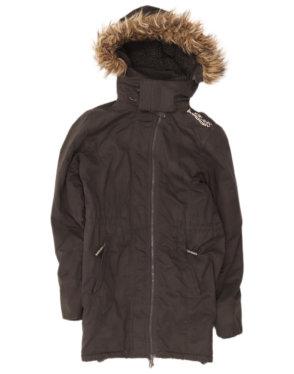Женская парка из шерпы Superdry с капюшоном UK 12, средний черный полиэстер