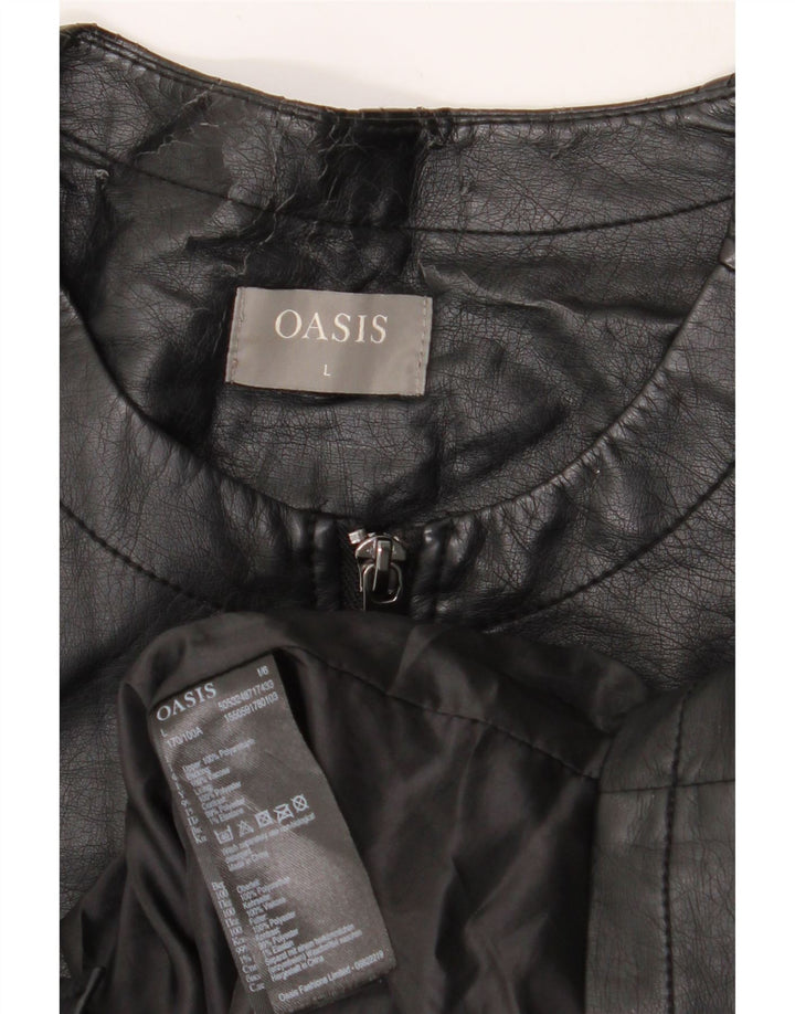 OASIS Womens Faux Leather Jacket UK 14 Large Black Polyurethane Vintage Oasis and Second-Hand Oasis from Messina Hembry 