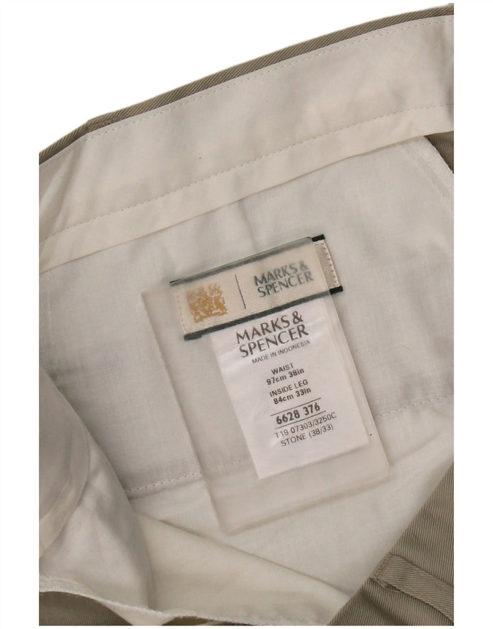Мужские костюмные брюки Marks & Spencer W38 L33 бежевого цвета из полиэстера