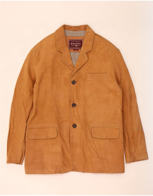 Marlboro Classics Mens 3 Button Suede Blazer Jacket UK 42 XL Beige Leather
