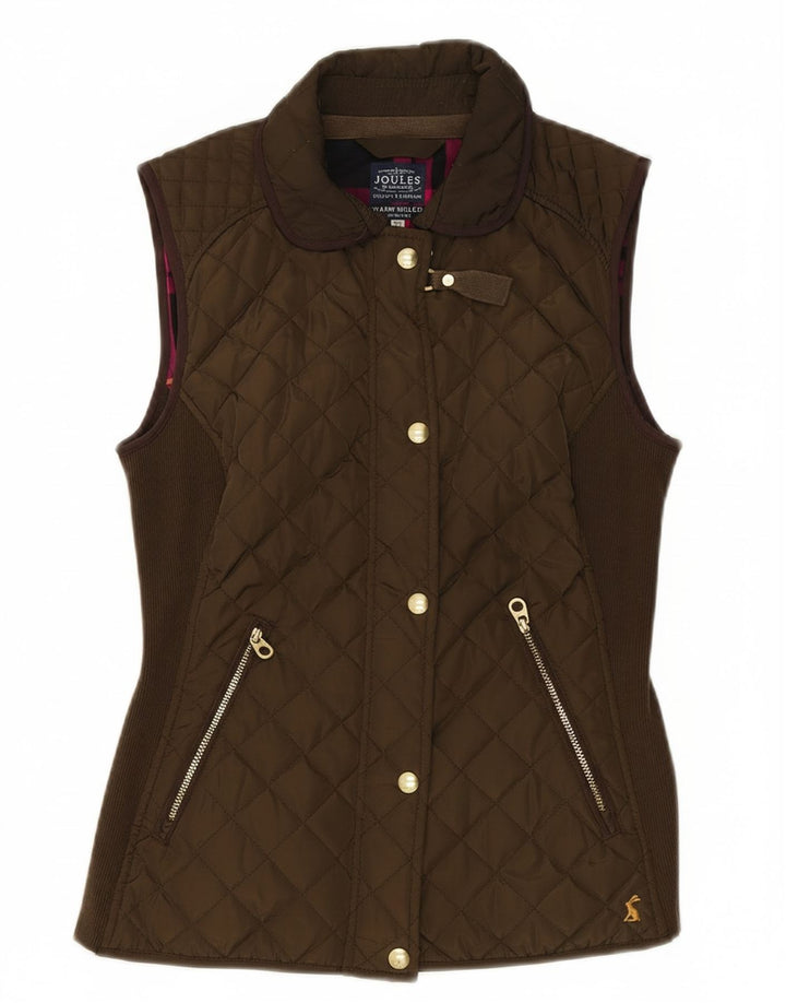 JOULES Womens Quilted Gilet UK 8 Small Khaki Polyester