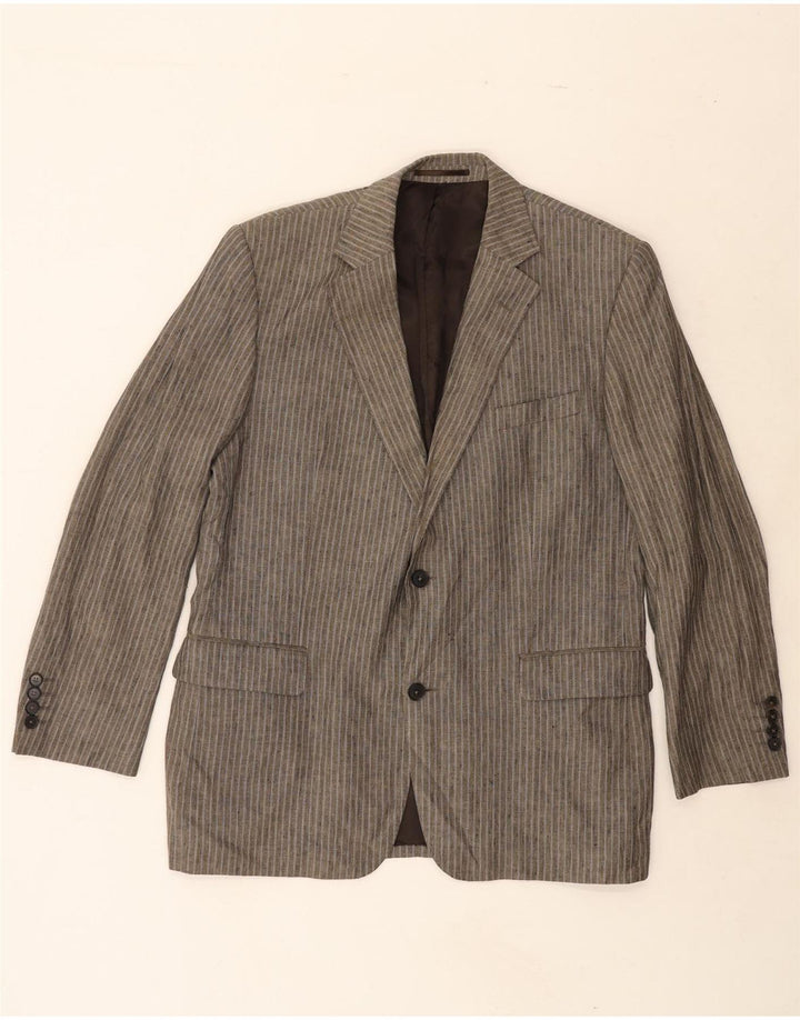 JAEGER Mens 2 Button Blazer Jacket UK 42 XL Grey Striped Linen Vintage Jaeger and Second-Hand Jaeger from Messina Hembry 