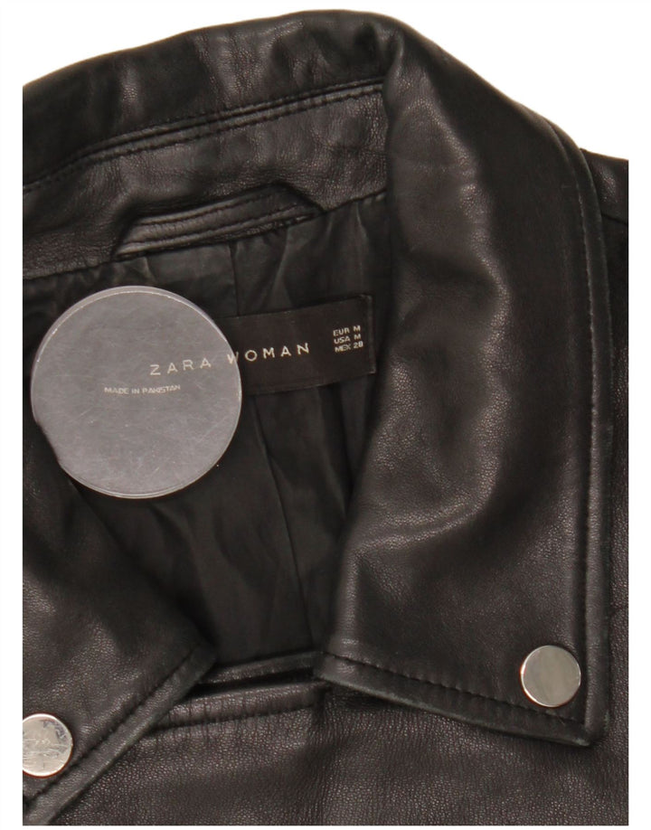 Женская кожаная косуха Zara UK 12, средний черный