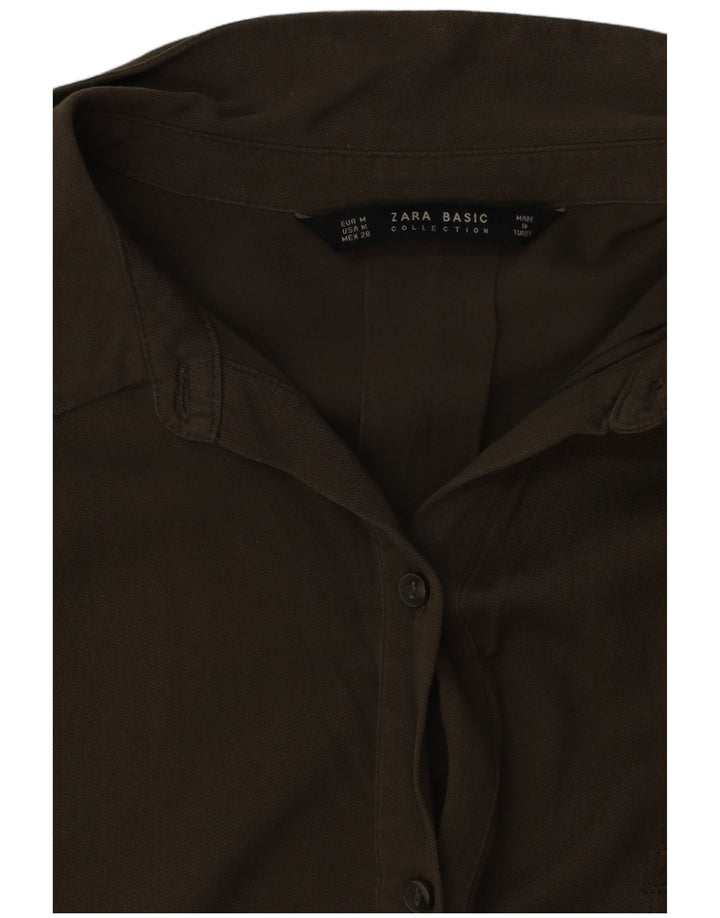 Женское платье-рубашка оверсайз с короткими рукавами Zara UK 14, средний хаки