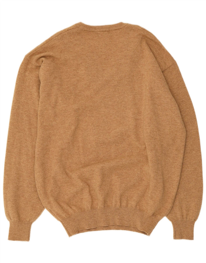 Мужской джемпер с v-образным вырезом Massimo Dutti XL, бежевый, шерсть