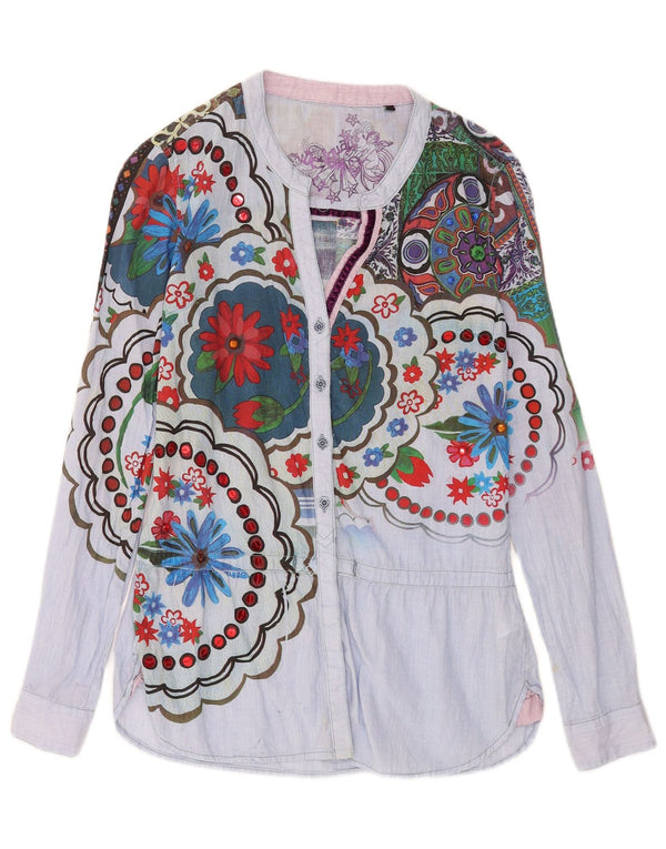 Женская блузка-рубашка с рисунком Desigual UK 10, маленькая синяя хлопковая с цветочным принтом