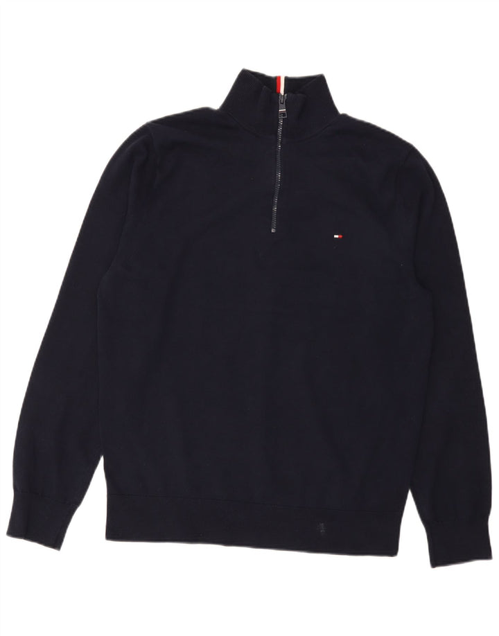 Мужской джемпер с воротником на молнии Tommy Hilfiger, средний темно-синий хлопковый свитер