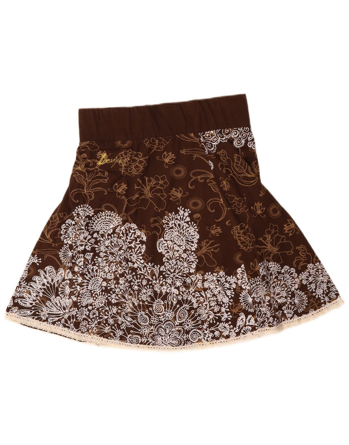 DESIGUAL Женская юбка-трапеция с завышенной талией, большая W30, коричневый хлопок с цветочным принтом