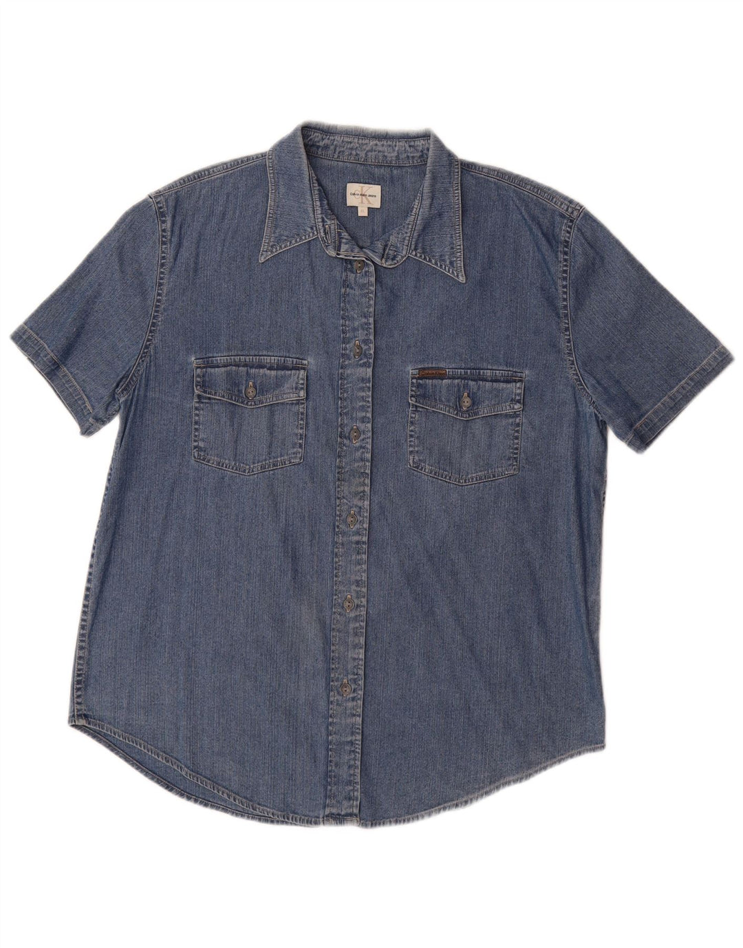 CALVIN KLEIN JEANS Женская джинсовая рубашка с коротким рукавом UK 18 XL Синяя хлопковая