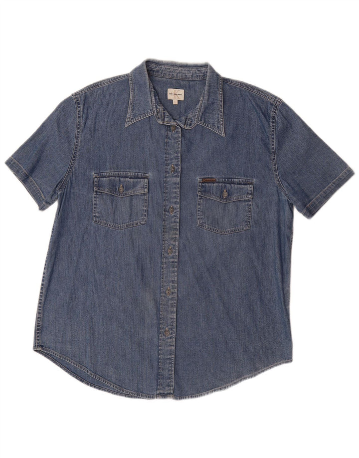 CALVIN KLEIN JEANS Женская джинсовая рубашка с коротким рукавом UK 18 XL Синяя хлопковая