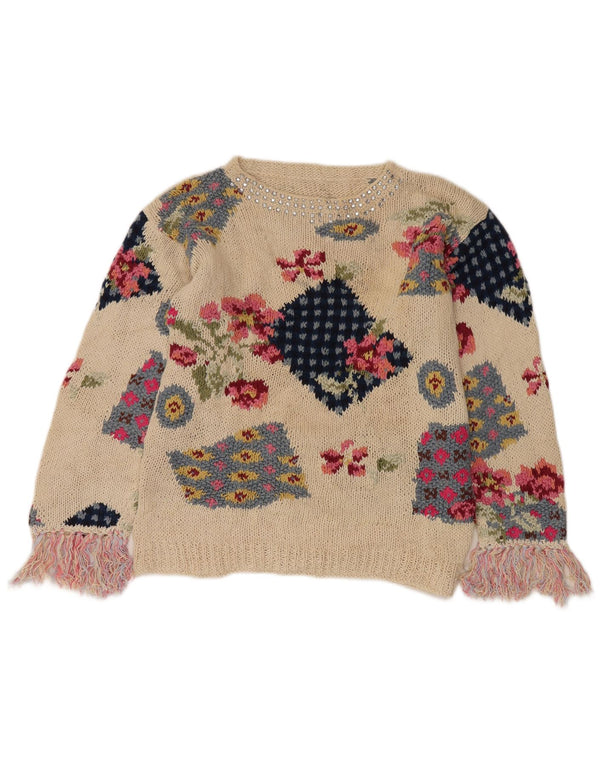 ВИНТАЖНЫЙ женский джемпер с вырезом «лодочка», Великобритания, 18 XL, кремово-белый пэчворк