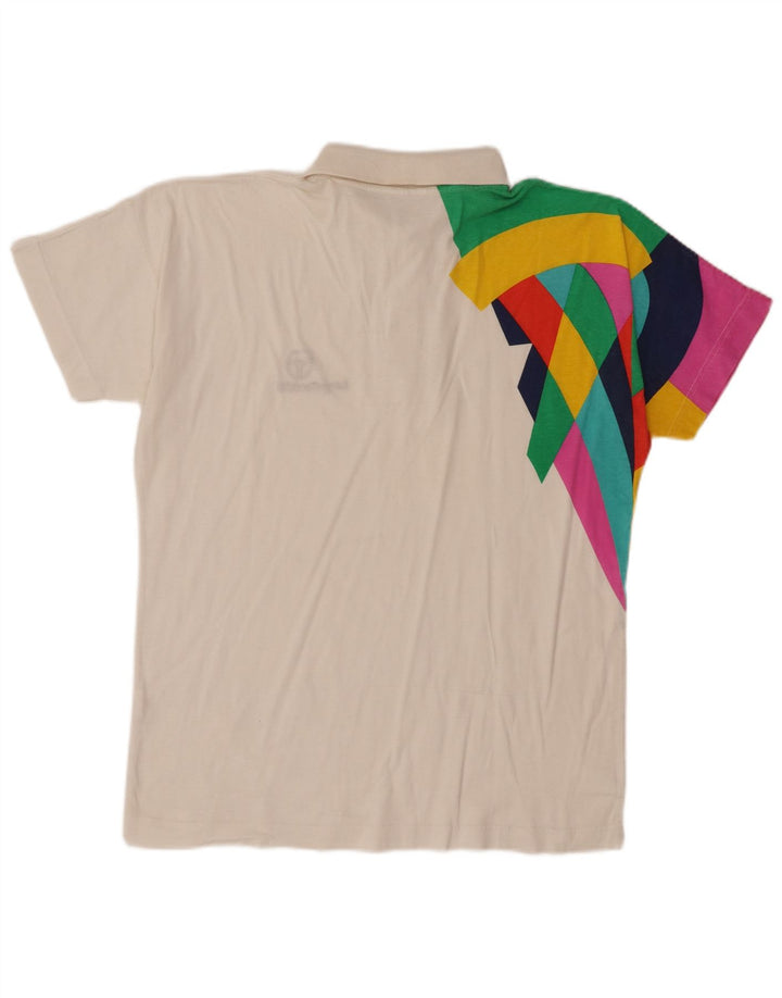 Мужская рубашка-поло Sergio Tacchini среднего размера, белый хлопок с цветными блоками