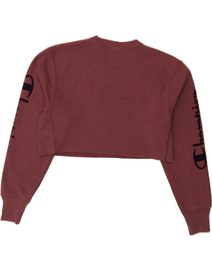 CHAMPION Womens Oversized Crop Sweatshirt Jumper UK 10 Small Maroon Cotton Vintage Champion and Second-Hand Champion from Messina Hembry 