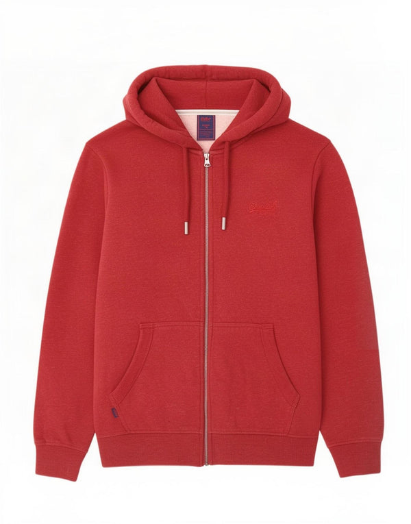Мужской свитер с капюшоном на молнии Superdry, большой красный, хлопковый
