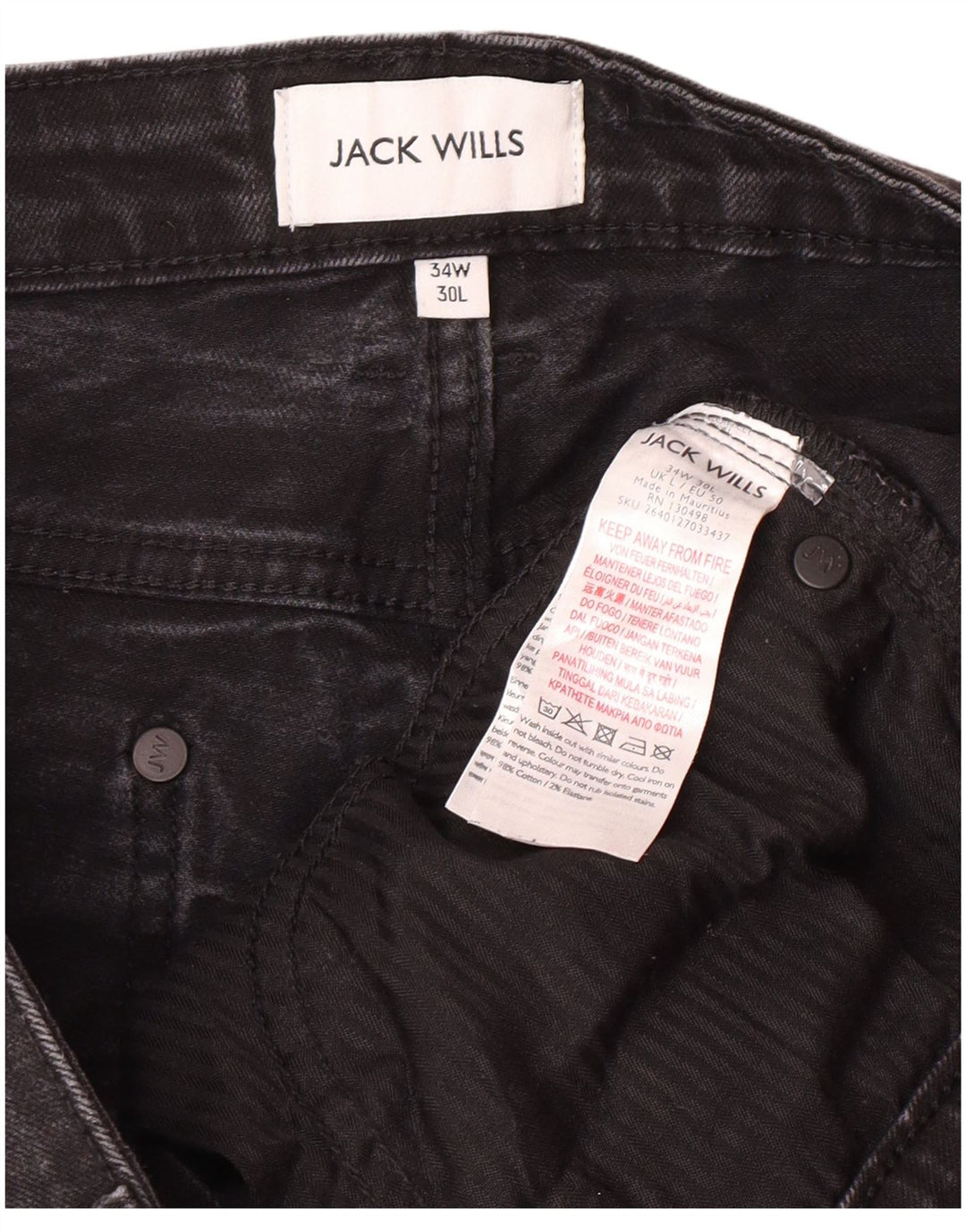 Мужские узкие джинсы JACK WILLS W34 L27, черный хлопок