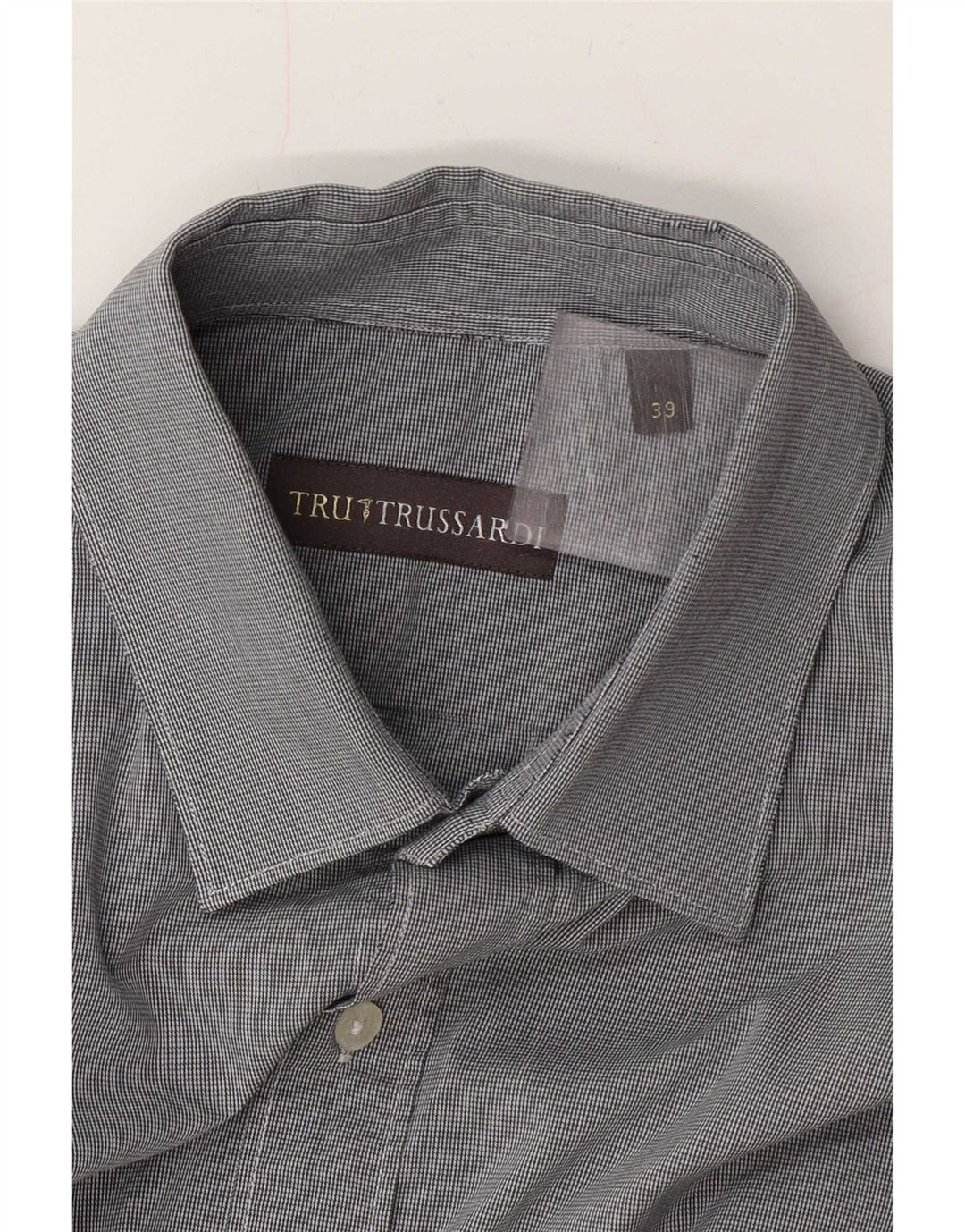 Мужская рубашка Trussardi, размер 39, средний серый с узором «гусиные лапки»