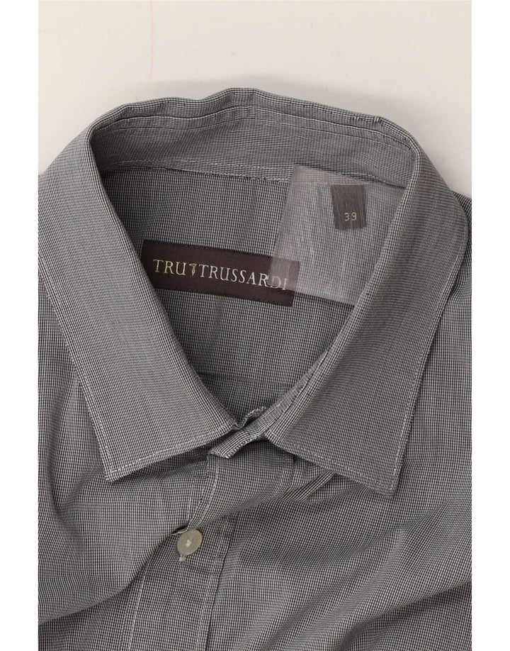 Мужская рубашка Trussardi, размер 39, средний серый с узором «гусиные лапки»