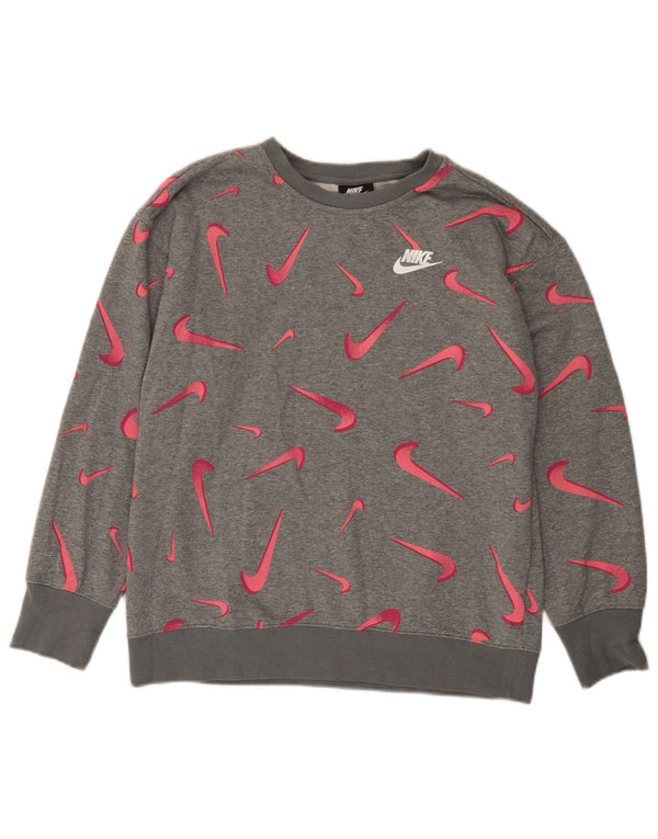 Джемпер с рисунком NIKE для девочек 13–14 лет, размер XL, серый с геометрическим рисунком