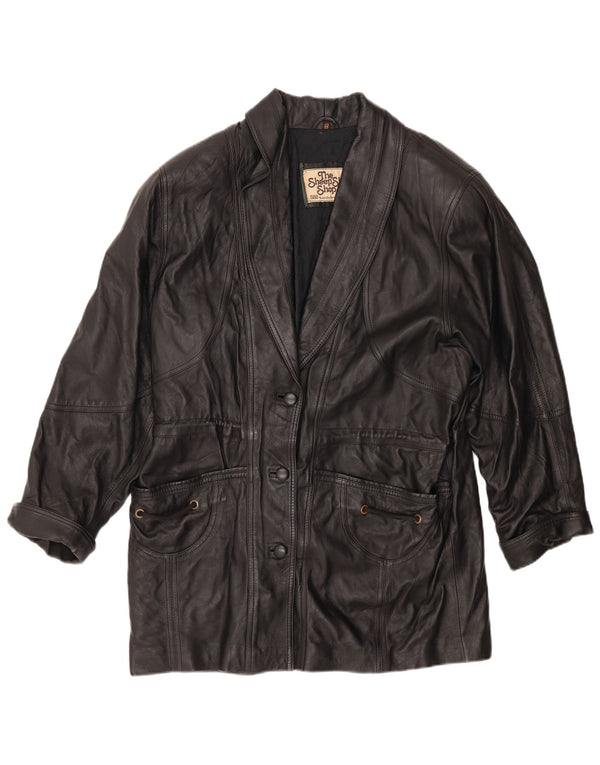 Винтажное женское кожаное пальто EU 44 XL, черное кожаное