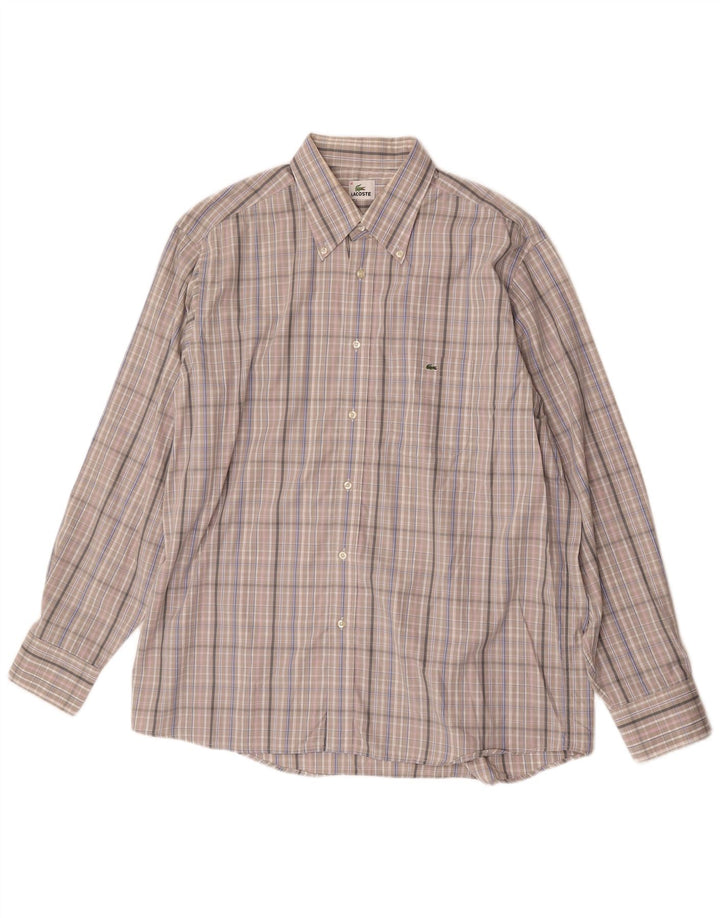 Мужская рубашка Lacoste, размер 46, 2XL, серая, хлопковая в клетку