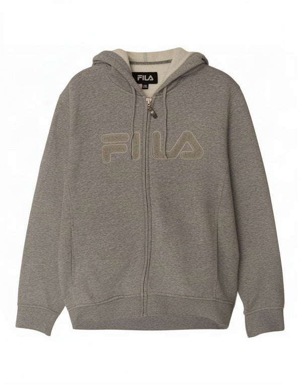 Fila Womens Graphic Zip Hoodie Sweater UK 16 Large Grey Cotton