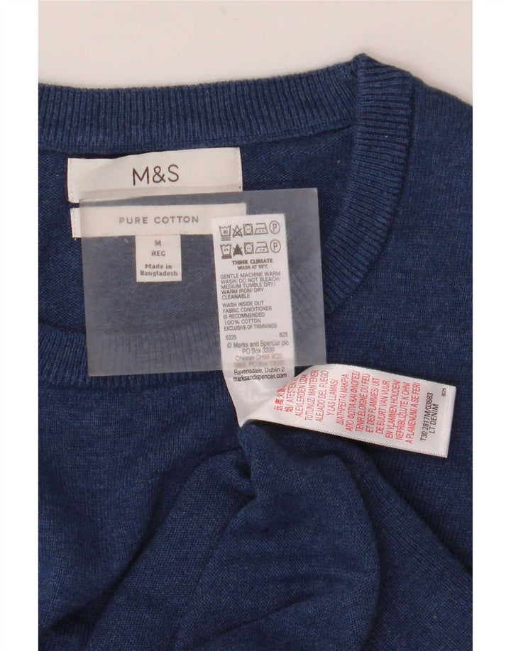 Мужской джемпер с круглым вырезом Marks & Spencer, средний темно-синий хлопковый свитер