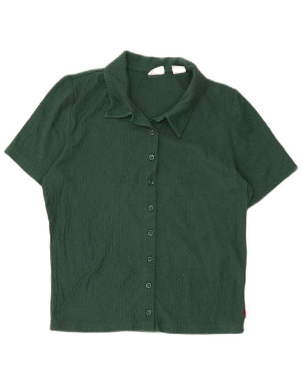 Levi's Womens Short Sleeve Shirt Blouse UK 10 Small Green Cotton
