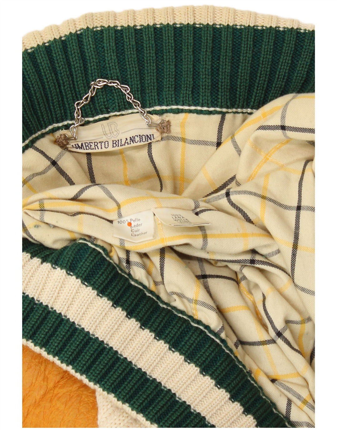 Мужская куртка Umberto Bilancioni UK 40, большая желтая кожа с цветными блоками