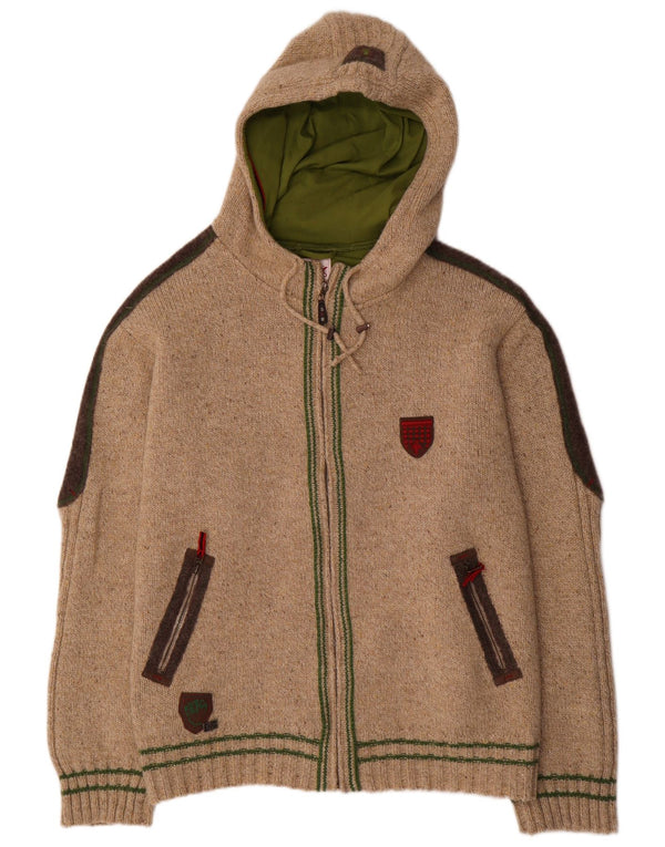 Мужской кардиган с капюшоном Spieth & Wensky 3XL, бежевый, шерсть с цветными блоками