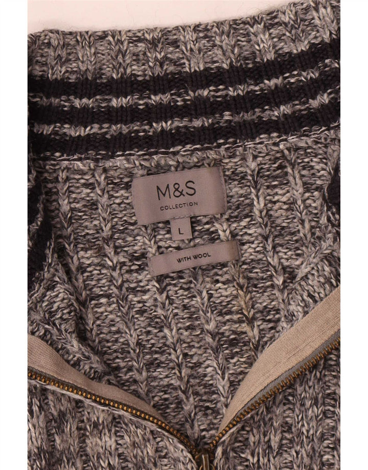 Мужской джемпер с воротником на молнии Marks & Spencer большой серый шерстяной в крапинку