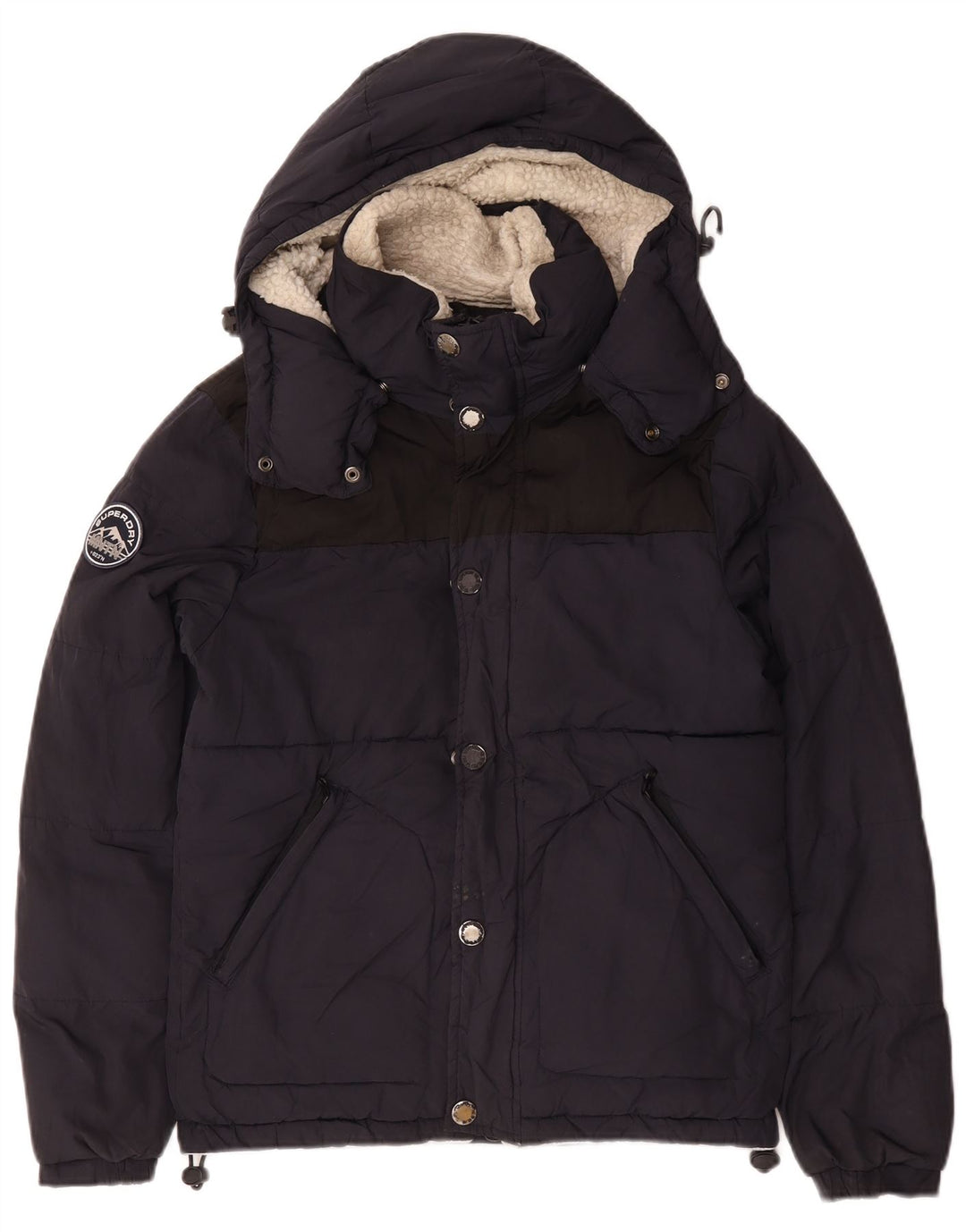 Мужская утепленная куртка с капюшоном Superdry UK 36, маленький темно-синий полиэстер