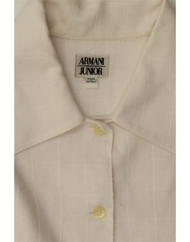 ARMANI Girls Shirt 11-12 Years Off White Check Viscose Vintage Armani and Second-Hand Armani from Messina Hembry 