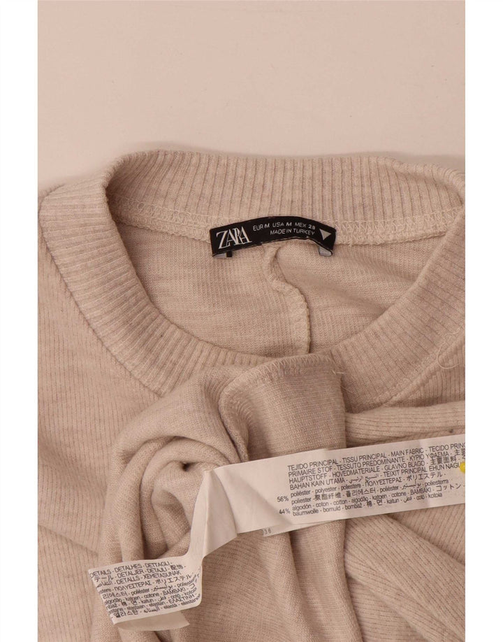 Женский укороченный топ Zara с длинным рукавом UK 14, средний бежевый полиэстер